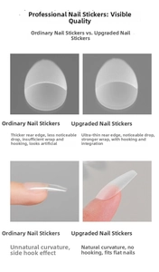 Detail view of ultra-thin almond nail tips showing natural curvature and seamless fit