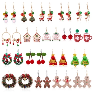 Christmas Earrings Alloy Enamel Rhinestone Santa Tree Gingerbread Man Festive Holiday Party Jewelry With Iron Earring Post