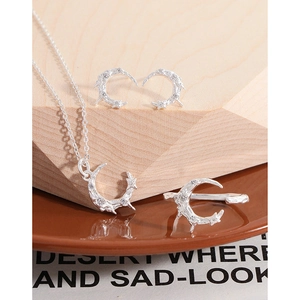 S925 sterling silver jewelry set featuring moon and star zircon necklace, earrings and ring