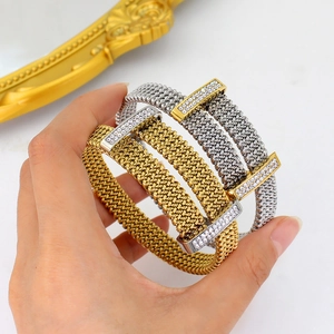 French vintage intertwined 18K gold plated and silver bangles with crystal bars