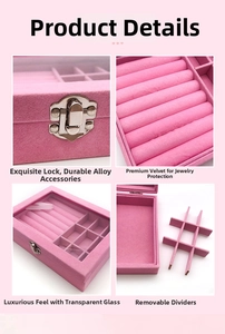 Pink velvet jewelry box detail showing the alloy buckle and removable compartments