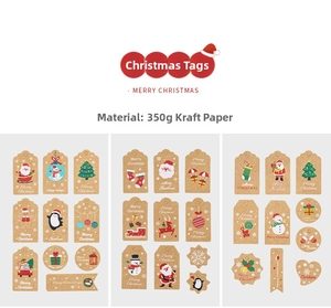 Christmas kraft paper gift tags set with assorted holiday designs for festive decoration.