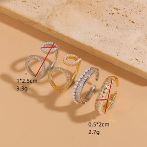 Elegant 14K gold plated geometric couple rings set with pearls and sparkling cubic zirconia