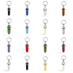 Natural Stone Crystal Hexagonal Column Keychain Pendant Healing Point Gemstone Key Ring Decorative Accessory