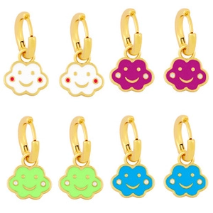 Detailed set of colorful cloud smile face earrings in gold-tone enamel finish