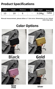 Detailed size specifications and color options for the patent crocodile mini chain bag