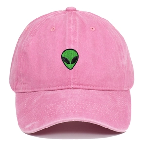 Cappellino da baseball in cotone rosa lavato con ricamo alieno verde per protezione solare