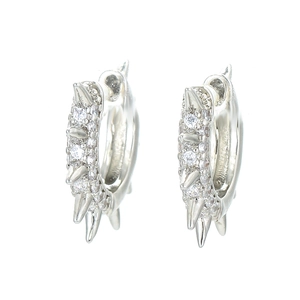 Punk style spiked hoop earrings for men with micro-pave cubic zirconia in silver finish