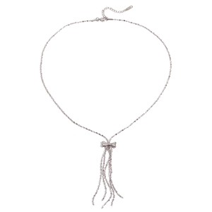 Collier élégant en acier inoxydable avec pendentif nœud et pompons argentés