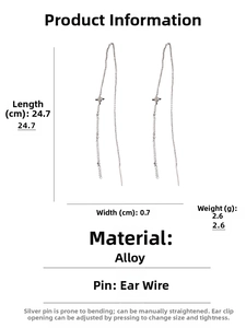 Detailed dimensions of long star tassel earrings showing length of 24.7cm and width of 0.7cm