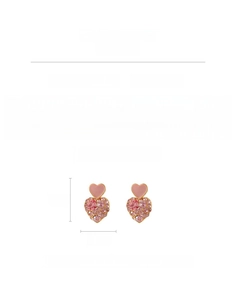 Detail view of pink rhinestone heart earrings with size 2.5cm x 1.5cm and material specs