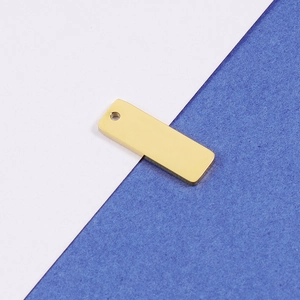 Polished gold rectangular stainless steel pendant tag with hole for DIY jewelry making