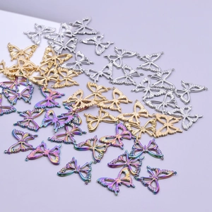 Pendentifs papillon colorés en acier inoxydable doré et arc-en-ciel pour bijoux DIY