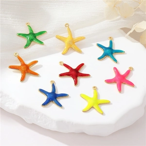 Starfish Pendant Copper Enamel Marine Sea Animal Charms Colorful DIY Jewelry Accessories For Necklace Bracelet Women