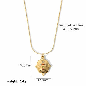 Detailed dimensions of 18k gold plated necklace with a colorful cross heart pendant