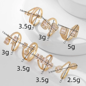 Detailed view of gold plated copper rings with micro-paved cubic zirconia dimensions