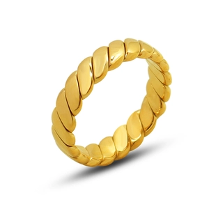 Polished 18K gold plated croissant ring with minimalist geometric twist design
