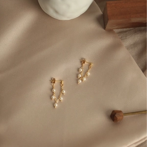 Freshwater Pearl Tassel Drop Earrings For Women Wheat Ear Chain Elegant Jewelry With Silver Post Vintage Gold Earrings