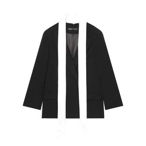 Blazer Femme Veste Contrastée Avec Écharpe Blanche Nœud Simple Boutonnage Manches Longues Élégant Bureau