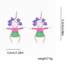 Detailed view of handmade beaded doll earrings with dimensions 5.3cm height and 7.5g weight