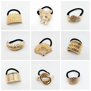 Elegant Gold Alloy Geometric Hair Ties Seamless High Elasticity Ponytail Holders Modern Minimalist Headwear