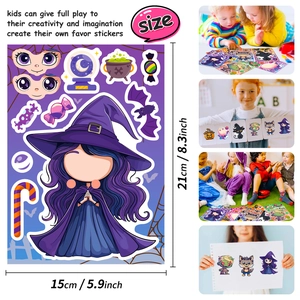 6-pack Halloween puzzle stickers with witch and pumpkin DIY designs for kids, 15x21cm size