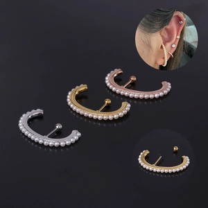 Surgical steel pearl screw ball earrings in gold, silver and rose gold finishes
