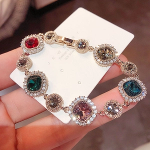 Luxury 925 silver bracelet featuring multi-color square and round sparkling gemstones