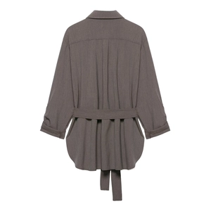 Ensemble chemise manches longues et pantalon décontracté avec ceinture taupe