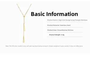 Detail showing dimensions of gold stainless steel necklace with triangle pendants