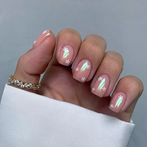 Ongles À Presser Fini Künstliche Perle Aurora Rose Court Carré Rond Motifs Fleurs Blanches Plastique ABS Femmes Réutilisable