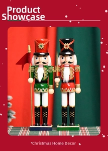 Detail of 38cm wooden nutcracker soldiers with glitter accents and festive ornaments