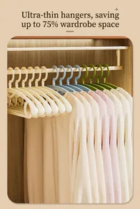 Detailed view of slim non-slip plastic hangers saving 75% wardrobe storage space