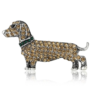Dachshund Dog Brooch Pin Alloy Rhinestone Sparkling Animal Shape Brown Crystal Fashion Jewelry Accessory For Women