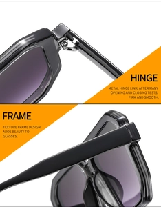 Detail of durable metal hinges and textured frame on these modern sunglasses