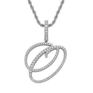 Close-up of hip-hop iced out letter O pendant with cubic zirconia on a silver rope chain