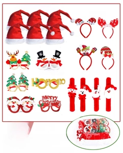 20-piece Christmas party set including Santa hats, antler headbands, and holiday glasses