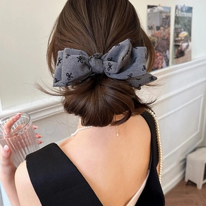 Double Layer Bow Hair Claw Clip Fabric Printed Butterfly Pattern Elegant French Style High Ponytail Fixer Accessory Women