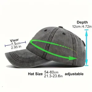 Washed cotton baseball cap for beer lovers with adjustable strap and size chart details