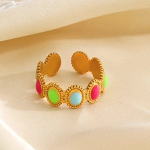 Colorful oval enamel dripping oil open adjustable gold stainless steel geometric ring