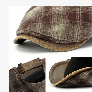 Gorra vintage a cuadros con visera desgastada y correa ajustable con velcro