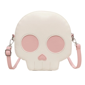 Funny skull-shaped crossbody bag in cream white and pink PU leather for women