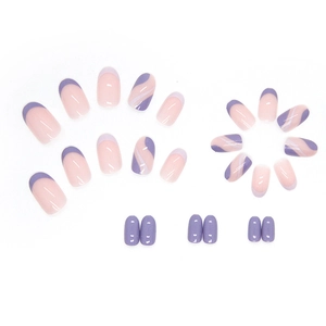 Set of 24 almond press-on nails with lavender purple and marble ripple designs