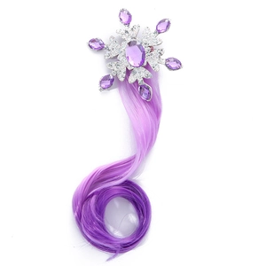 Girls purple snowflake hair clip with long curly gradient synthetic hair extension