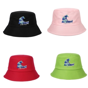 Cappello Alla Pescatora Cotone Ricamo Onda Giapponese Falda Larga Protezione Solare Casual Unisex