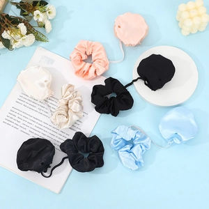 Silk scrunchie set with hidden drink covers in pink, beige, black and light blue