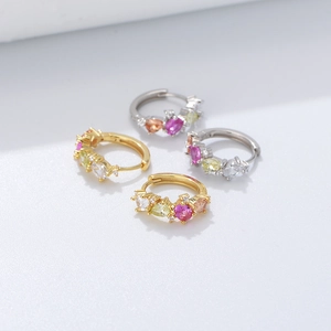 Elegant S925 silver huggie earrings with colorful zircon stones in gold and silver finish