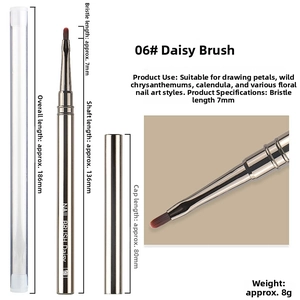 Detailed specs of 06# Daisy nail art brush with metal handle and 7mm painting bristles