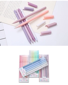 Detailed view of Morandi color gel pen set with matte texture and heart cap detail