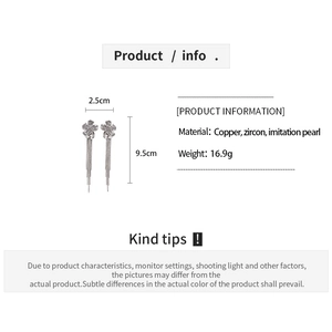 Detailed size specifications for 18k gold plated flower tassel earrings with pearls